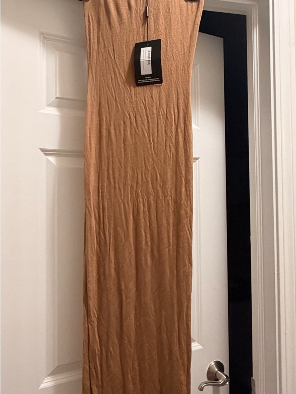 PrettyLittleThing Strapless Maxi Dress in Tan